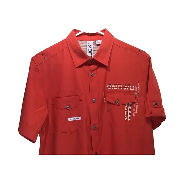 PROJEK RAW Men's Red Tech Design Bottom Up Short Sleeve Stretch Shirt Sz Medium - Picture 3 of 14